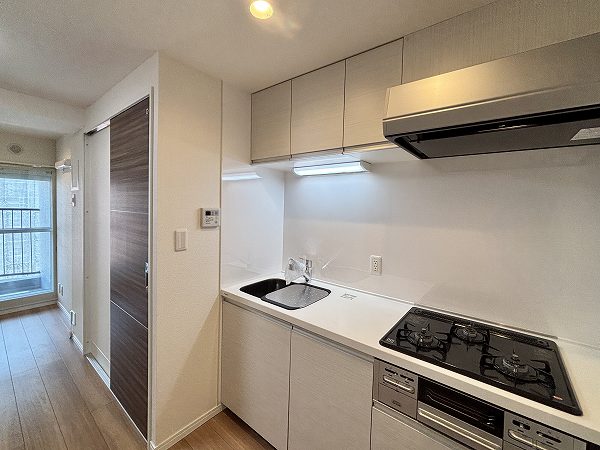 豊栄新都心マンション_白基調のキッチンの写真