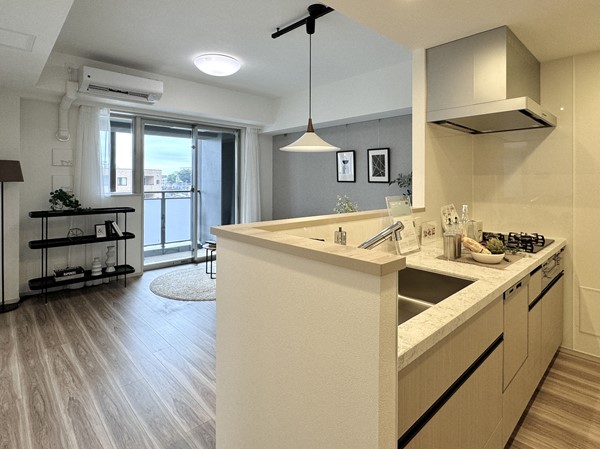 クレヴィアタワー大井町 THE RESIDENCE_キッチンからみたメインルームの写真