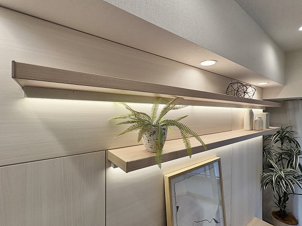 常盤松ハウス_リビングのディスプレイ棚の写真