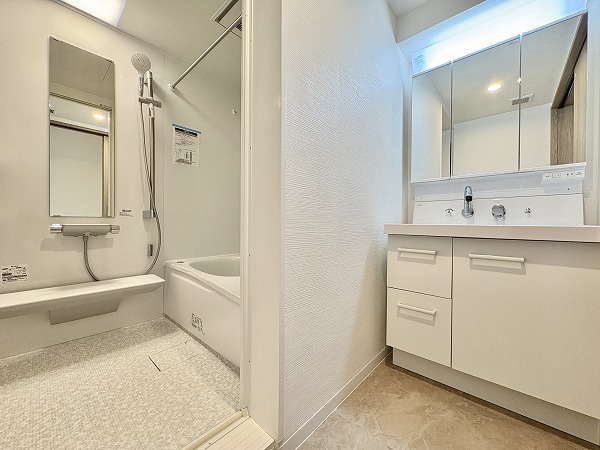 等々力ビューハイツ_洗面化粧台とバスルームの写真