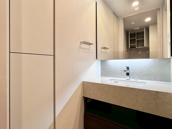 プラウド渋谷東_収納付きの洗面化粧台の写真