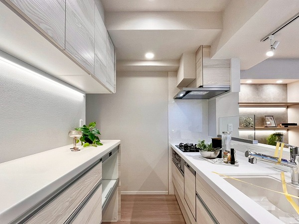 ライトコート四谷_ホワイト基調のキッチンの写真