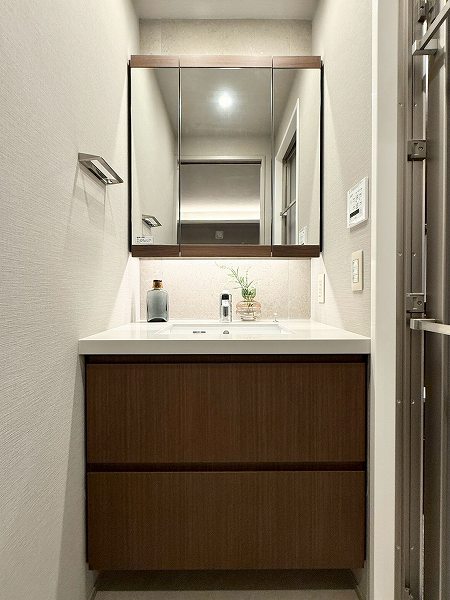 広尾ガーデンヒルズノースヒル_3面鏡の洗面化粧台の写真